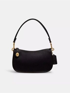Coach Swinger Black Pebbled Leather Shoulder Hobo with Gold Hardware